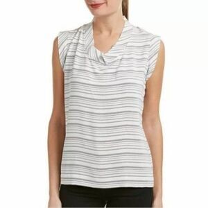 Like NEW CAbi 236 Madeleine SPRING Blouse Shell Top w/ Cap Sleeves White Gray M
